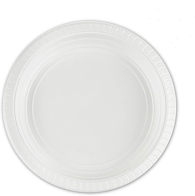 PLASTICPRO 7'' inch Round Plastic Plates Microwaveable, Disposable, White, Dinnerware 400 Count