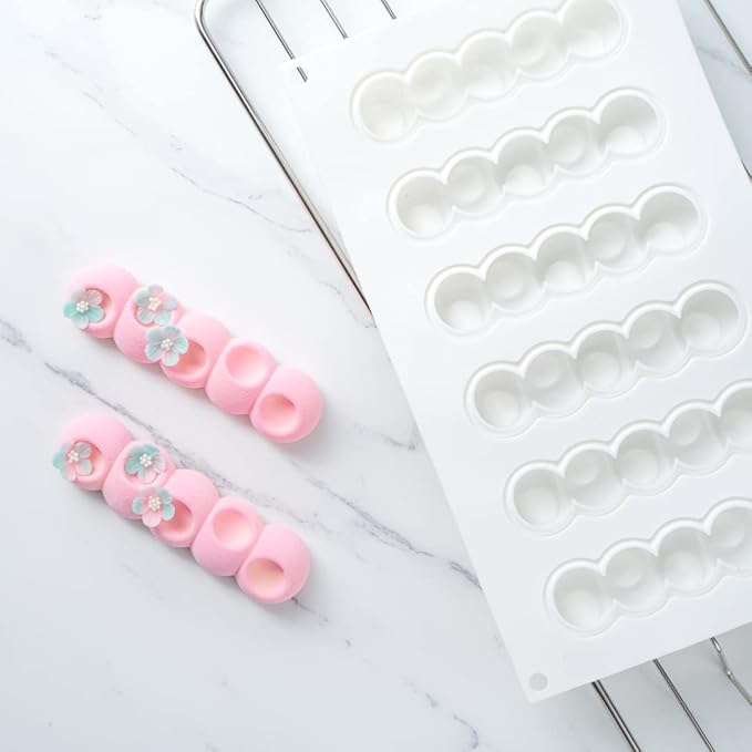 Pastry Tek 6 Cavities Flower Mold, 1 Oven-Ready Flower Chocolate Mold - Flexible, Freezable, White Silicone Flower Candy Mold, Easy Release, For Baking - Restaurantware