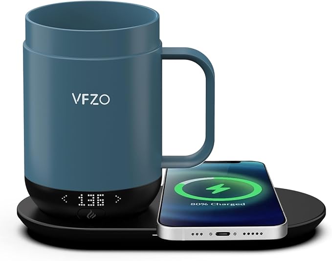 16Oz Temperature Control Smart Mug, Self Heating Coffee Mug LED Display, 180 Min Battery Life - Hot up to 149℉ Fast Wireless Charger Base Improved Design coffee serving sets mug(16oz, Slate Blue)
