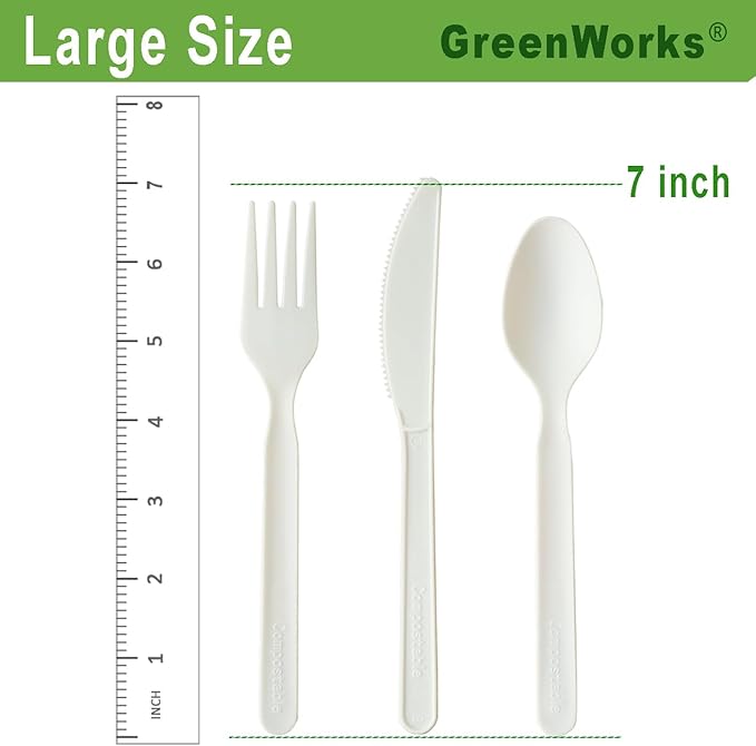 GreenWorks 200 Count Heavy-duty Compostable spoons, BPI Certified Large Disposable Flatware Utensils Spoon