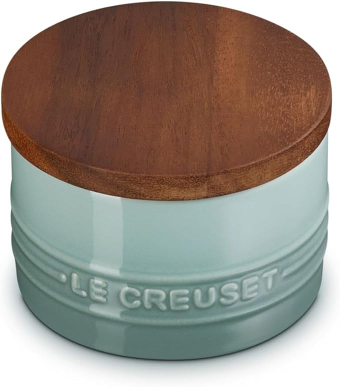 Le Creuset Signature Salt Cellar and Storage Canister with Wood Lid, 7 oz., Sea Salt