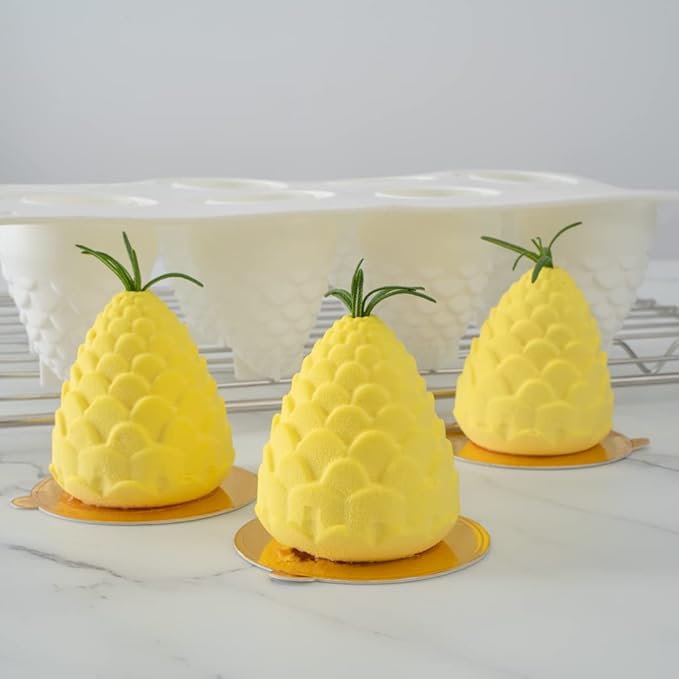 Pastry Tek 8 Cavities Pineapple Molds, 10 Oven-Ready Pineapple Jello Molds - Flexible, Freezable, White Silicone Tropical Fondant Molds, Easy Release, For Baking - Restaurantware