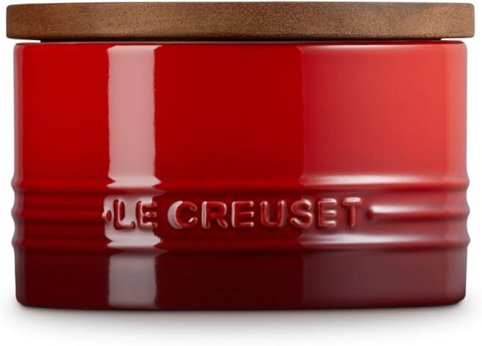 Le Creuset Signature Salt Cellar and Storage Canister with Wood Lid, 16 oz., Cerise