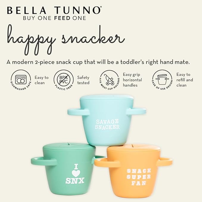 Bella Tunno Snack Cups for Toddlers, Silicone Spill Proof Food Container with Lid, Babies & Kids 6-12 Months, Savage Snacker