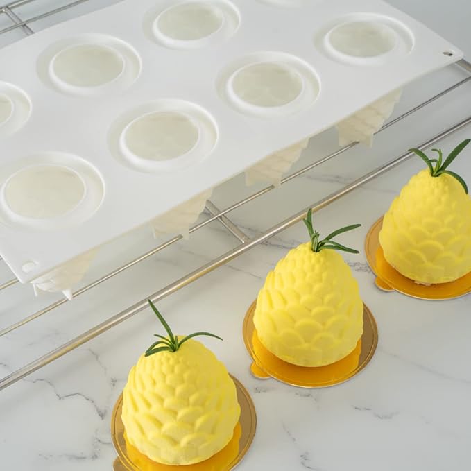 Pastry Tek 8 Cavities Pineapple Molds, 10 Oven-Ready Pineapple Jello Molds - Flexible, Freezable, White Silicone Tropical Fondant Molds, Easy Release, For Baking - Restaurantware