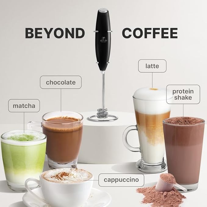 Zulay Kitchen Milk Frother with Patented Tornado Triple Whisk – Handheld Foam Maker for Coffee, Lattes, Matcha & Hot Chocolate – Rich, Creamy Froth in Seconds