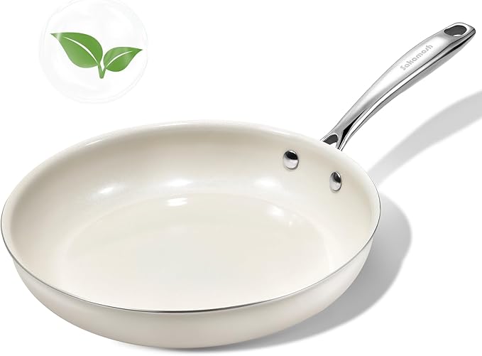 11" Ceramic Frying Pan Nonstick, Skillet, Cooking Pan Non Toxic with Stay Cool Handle for Induction, Chef's Pan, PTFE & PFAS & PFOA Free, Dishwasher/Oven Safe, White