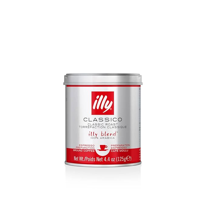 illy Ground Coffee Espresso - 100% Arabica Coffee Ground – Classico Medium Roast - Notes of Caramel, Orange Blossom & Jasmine - Rich Aromatic Profile - Precise Roast - No Preservatives – 4.4 Ounce