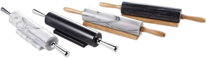 JEmarble Rolling Pin-Wooden Handles(Black)(Premium Quality) Polished Surface 18-inch(10"Barrel) Genuine Stone Non-stick Save Effort Easy to Clean