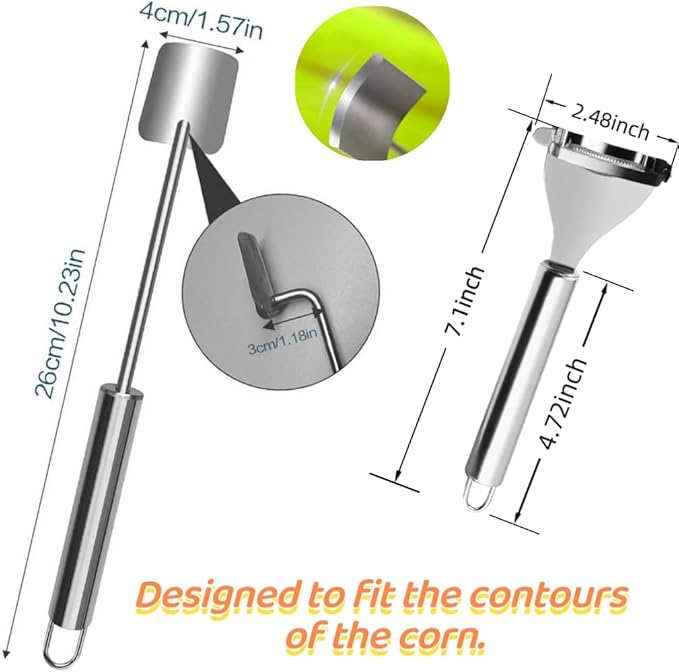 Corn Peeler 2PCS Stainless Steel Corn Peeler and Stripper Tool Set 2025 Corn Planer Cutter Thresher Scraper,Peel Corn Cob Separator Quick