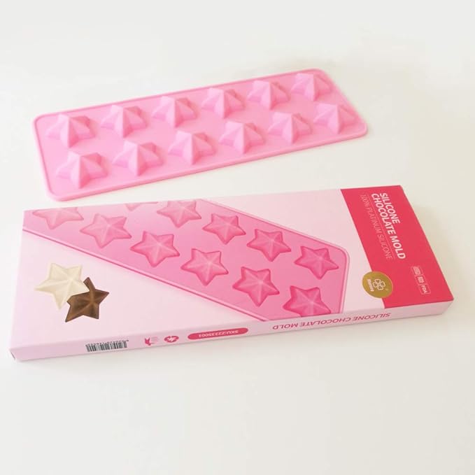 Star Chocolate Mold,Reusable Five Pointed Star Silicone Mold for Making Chocolates,Ice Cubes,Jellies and Candies(Pink)