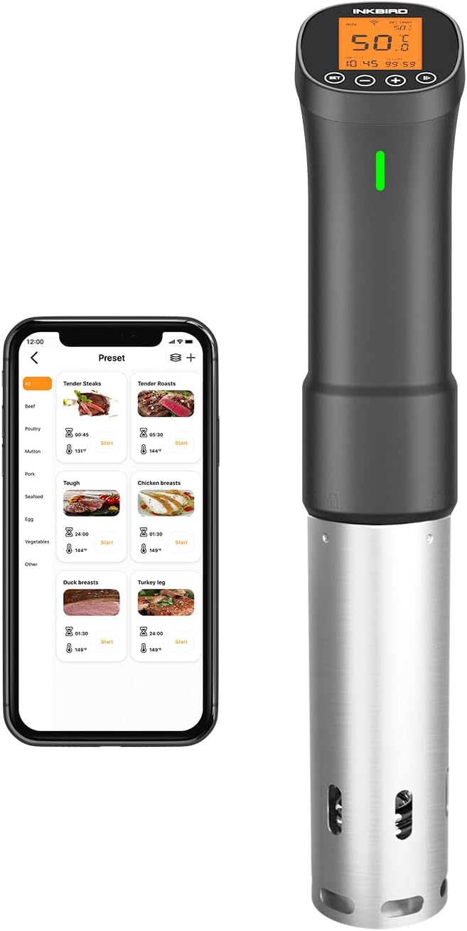 INKBIRD Wifi Sous Vide Cooker, 1000W Sous Vide Machine, Remote Control Immersion Circulator with APP Recipes Timer Alarm Mobile Notification 3D Water Heating Ultra-Quiet
