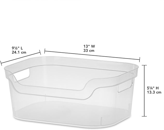 Sterilite 5.25x9.5x13 In Medium Polished Open Scoop Front Storage Bin w/Comfortable Carry Through Handles for Household Organization, Clear (32 Pack)