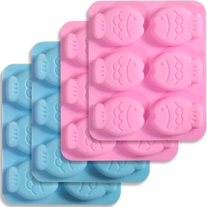 Newk Fish-Shaped Silicone Molds for Cookies, Chocolates, Candy, and Ice Cubes – Cute Design, 2 Blue and 2 Pink, Perfect for DIY Baking and Crafts (Pack of 4)