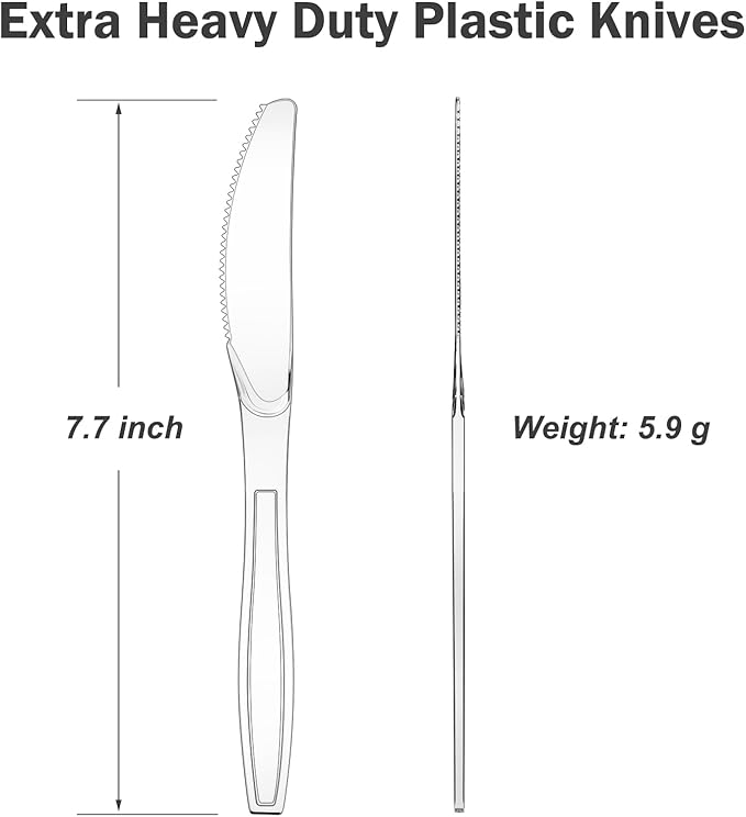 360 Count Extra Heavy Duty Clear Plastic Knives Disposable, BPA-Free, Heat Resistant, Solid and Durable Disposable Knives Bulk, Premium Plastic Knives heavy duty for Party Supply