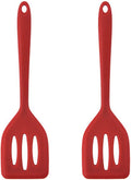2Pack Small Silicone Turner High Heat Resistant Slotted Spatula for Fish, Eggs, Pancakes and More (12 IN, Red)