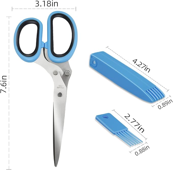 5 Blade Herb Scissors Kitchen Herbs Shears Cutter Set Multipurpose Cutting Shear with 5 Stainless Steel Blades & Safety Cover & Cleaning Comb Salad Sizzors Cilantro Chive Parsley Scissors (Blue Black)