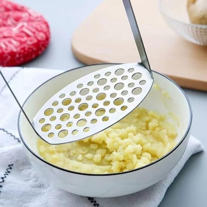 Potato Masher, Stainless Steel Integrated Masher Kitchen Tool & Food Masher/Potato Smasher with Crinkle Cutter, Perfect for Bean, Vegetable, Fruits, Avocado, Meat