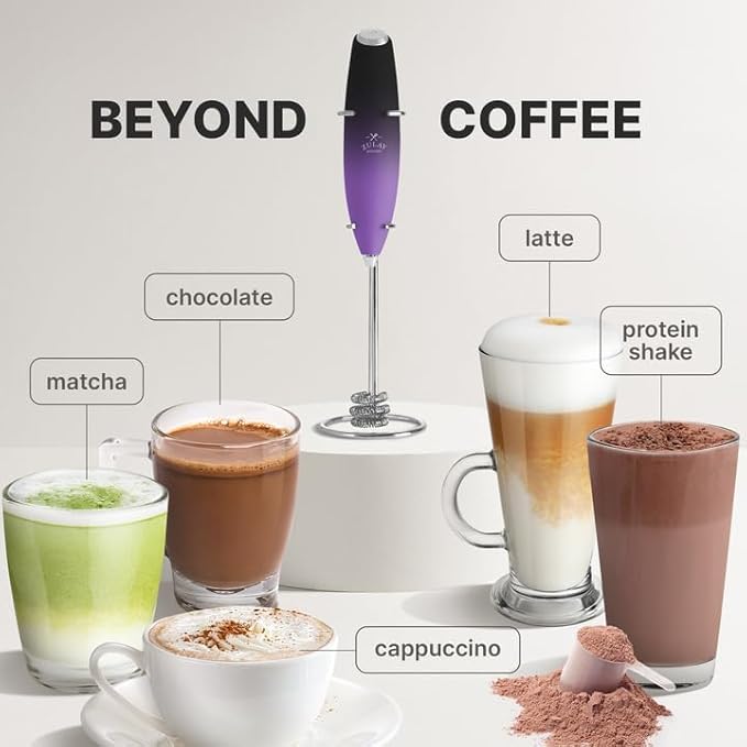 Zulay Kitchen Milk Frother with Patented Tornado Triple Whisk – Handheld Foam Maker for Coffee, Lattes, Matcha & Hot Chocolate – Rich, Creamy Froth in Seconds