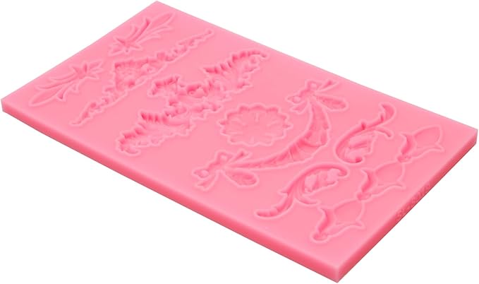 Baroque Decorative Silicone Fondant Mold, Vintage Floral Scroll Pattern, Pink
