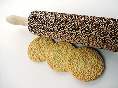Rolling pin ROSES PETALS. Wooden embossing rolling pin with Oriental flowers. Embossed cookies. Pottery. Birthday gift. Gift for mother