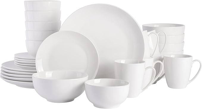 Gibson Home Oslo 8-Piece Dinner Plate Set – Porcelain, Chip & Scratch Resistant, White with Black Rim – Modern Round Plates for Everyday Use & Entertaining