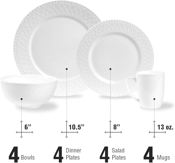 Stone Lain Alexandria 16-Piece Dinnerware Set Bone China, White