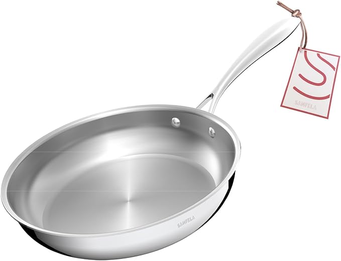 11 Inch Stainless Steel Frying Pan, 5-Ply Stainless Steel Skillet, Dishwasher and Oven Safe, Induction Pan, Even Heat Distribution