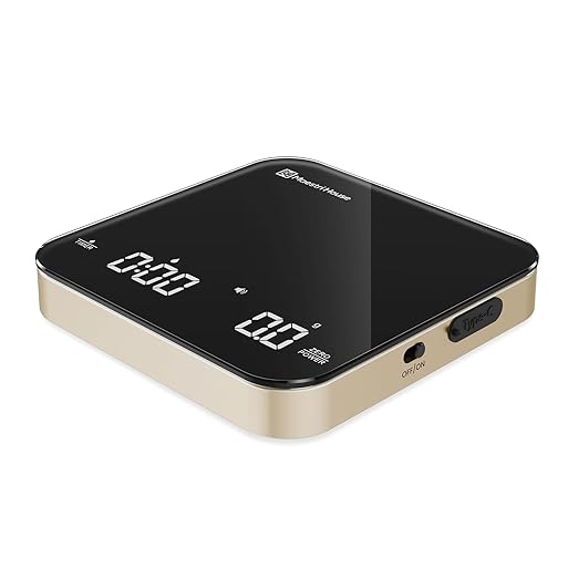 Rechargeable Mini Coffee Scale with Timer, Maestri House Espresso Scale, 2kg/0.1g Accurate Scale for Espresso and Pour-Over Coffee, Portable Digital Kitchen Scale with Automatic Timing(Black&Glod)