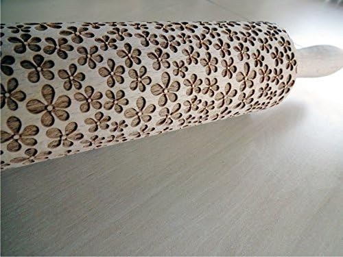 Rolling pin FLOWERS. Wooden embossing rolling pin with Oriental flowers. Embossed cookies. Pottery. Birthday gift. Gift for mother