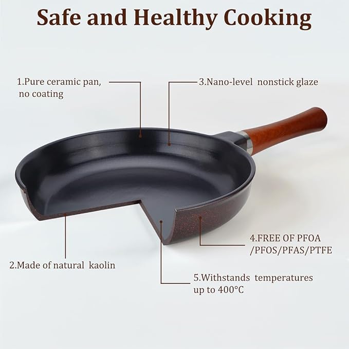 Pure Ceramic Frying Pan, Nonstick 10 Inch Ceramic Skillet (Crafted From Natural Clay Minerals Through Firing), PFAS-Free, Non Toxic/No Coatings Cooking Pan, Induction Pan (Black)