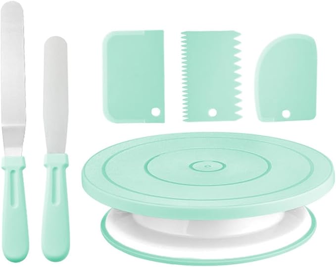 Cake Decorating Turntable,Cake Decorating Supplies With Decorating Comb/Icing Smoother(3pcs),2 Icing Spatula With Sided & Angled … (Green/6pcs)