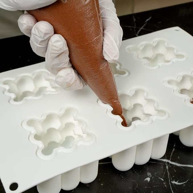 Restaurantware-6 Cavities Pastry & Baking Mold, 1 Oven-Ready 3D Mold - Flexible, Freezable, White Silicone Silicone Mold For Baking, Easy Release, For Chocolate, Cheesecake, Jelly, Or Mousse