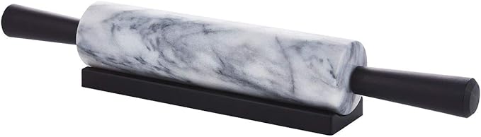 JEmarble Rolling Pin-Plastic Handles(White)(Premium Quality) Polished Surface 18-inch(10"Barrel) Genuine Stone Non-stick Save Effort Easy to Clean