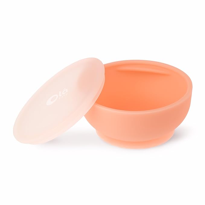 Olababy 100% Silicone Suction Bowl with Lid for Independent Feeding | First Stage Self Feeding Essential for Toddlers and Kids| Baby Led Weaning Snack Feeder | Food Container and Storage |