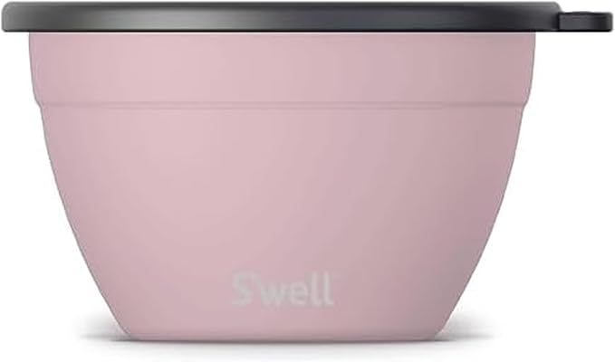 S’well Stainless Steel 64oz Salad Bowl Kit, Pink Topaz Color, Comes with 2oz Mini Canister and Removable Tray for Organization, Leakproof and Dishwasher Safe