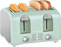 OVENTE Electric 4-Slice Toaster Machine with 6-Shade Selector Setting, Cancel Button, Defrost Function, Crumb Tray, 1400W Power and Wide Slots for Bagels, Waffles and Puff Pastry, TS4410LBL