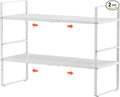 2Pack 16.5-27’’L Expandable Kitchen Shelf Organizer, Stackable Shelves Organizer, Adjustable Height Pantry Spice Rack for Cabinet, Countertop, Pantry and Cupboard, White