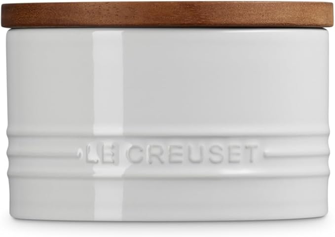 Le Creuset Signature Salt Cellar and Storage Canister with Wood Lid, 16 oz., White