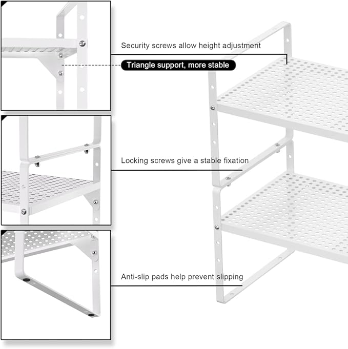 Expandable Counter Shelf, Adjustable Height Spice Rack Metal Mesh Board Shelf Organization for Kitchen Pantry Bathroom Office -White