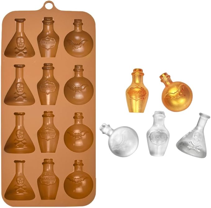 Halloween Chocolate Molds 3pcs Silicone Candy Molds Halloween Apothecary Potion Bottle for Ice Cube Jelly Crayon Gummy Cupcake Decoration