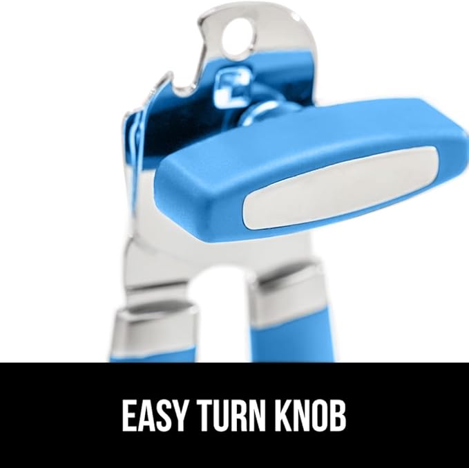 GORILLA GRIP Heavy Duty Stainless Steel Smooth Edge Manual Can Opener and Bottle Openers, Soft Comfortable Handle, Oversized Handheld Turn Knob, US Designed Multifunctional Kitchen Tool, Aqua