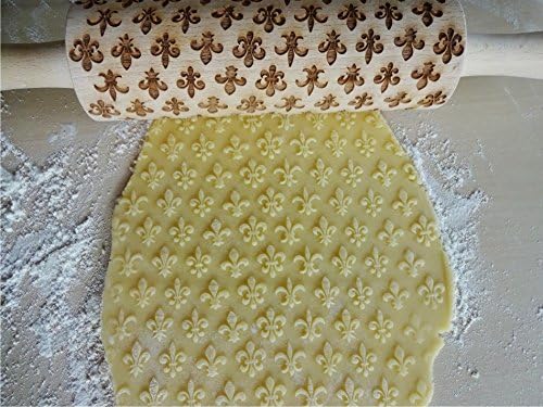 Rolling pin FLEUR DE LIS. Wooden embossing rolling pin with Oriental flowers. Embossed cookies. Pottery. Birthday gift. Gift for mother