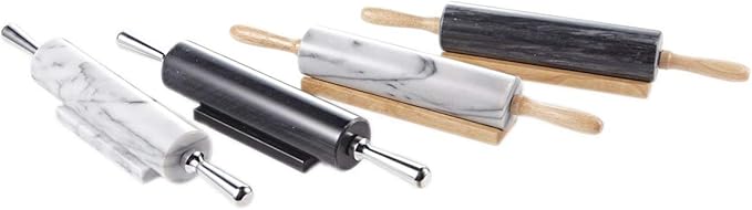 JEmarble Rolling Pin-Wooden Handles(White)(Premium Quality) Polished Surface 18-inch(10"Barrel) Genuine Stone Non-stick Save Effort Easy to Clean