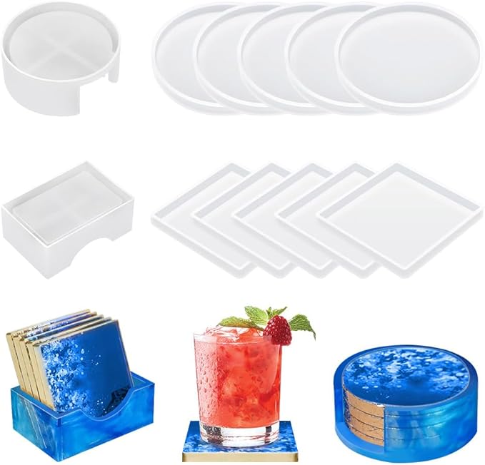12 PCS Silicone Coaster Molds, Resin Casting Coaster Molds, Epoxy Resin Coasters Mold, Suitable for DIY Craft Coasters, Bowl Mats, Home Decoration, Non-Deformable Silicone Mold