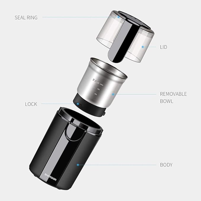 SHARDOR Coffee Grinder Electric, Spice, Herb, Grinder for Coffee Bean Spices and Seeds with 2 Removable Stainless Steel Bowls, Black
