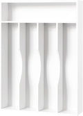 Bellsal White Utensil Organizer 10 Inch Silverware Tray for Drawer - 5 Compartment Small Narrow Bamboo