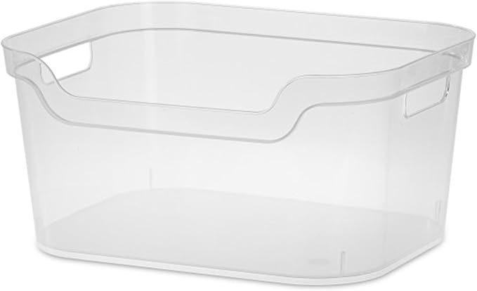 Sterilite 7 x 11 x 14.25 Inch Polished Open Scoop Front Storage Bin with Comfortable Carry Through Handles for Household Organization, Clear (12 Pack)