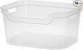 Sterilite 7 x 11 x 14.25 Inch Polished Open Scoop Front Storage Bin with Comfortable Carry Through Handles for Household Organization, Clear (18 Pack)