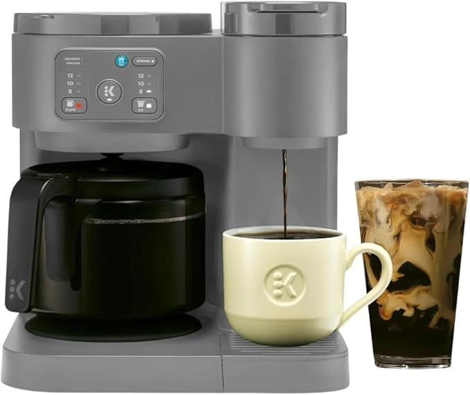 2-in-1 Hot & Iced Coffee Maker for Pods & Grounds – 12-Cup Glass Carafe & Single-Serve Brewer, 72oz Reservoir, Strong Brew, Extra Hot, Brew Over Ice, MultiStream Tech, Compact Design (Gray)